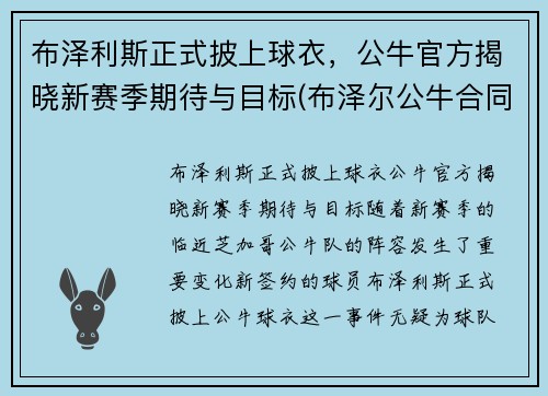 布泽利斯正式披上球衣，公牛官方揭晓新赛季期待与目标(布泽尔公牛合同)